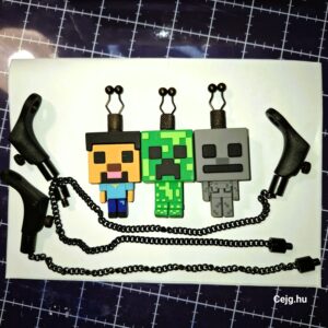 Egyedi Minecraft Kapásjelző Szett – Steve, Creeper & Csontváz (37g, Láncos, Galvanizált Klipsszel, Tok Nélkül)