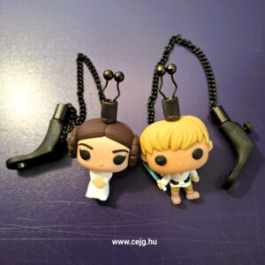 Egyedi Kapásjelző Pár – Luke & Leia (Star Wars Széria, 40g-os Fejek, 25 cm-es Fekete Lánccal, Tok Nélkül)